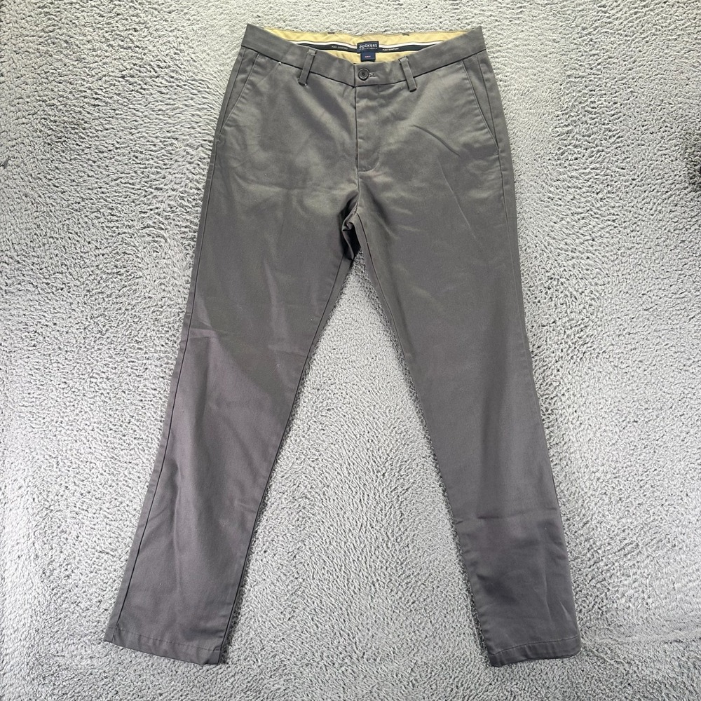 Dockers Signature Pant Mens 32x32 Gray Cotton Khakis Straight Slim Fit Stretch